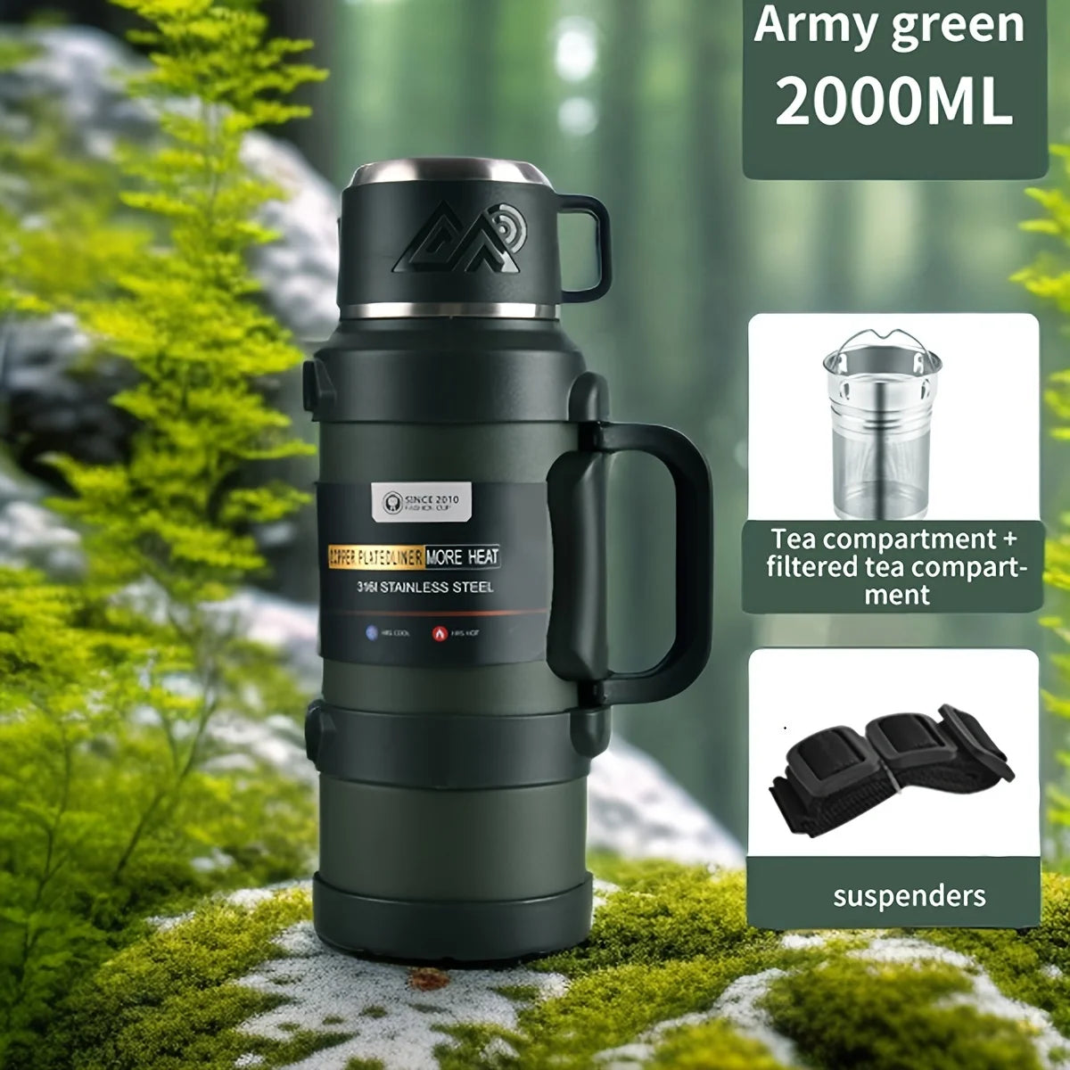 Stainless Steel Thermal Water Bottle with Handle – Large Capacity Insulated Flask for Outdoor, Keeps Hot & Cold Longer