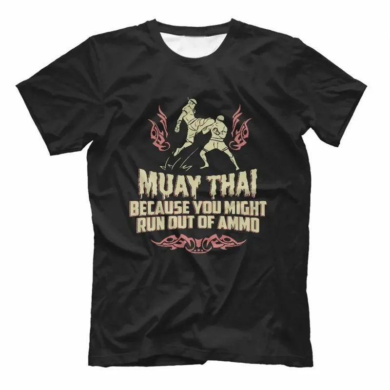 Men’s Oversized Boxing Muay Thai 3D Print Gym T-Shirt Summer Fitness Sportswear