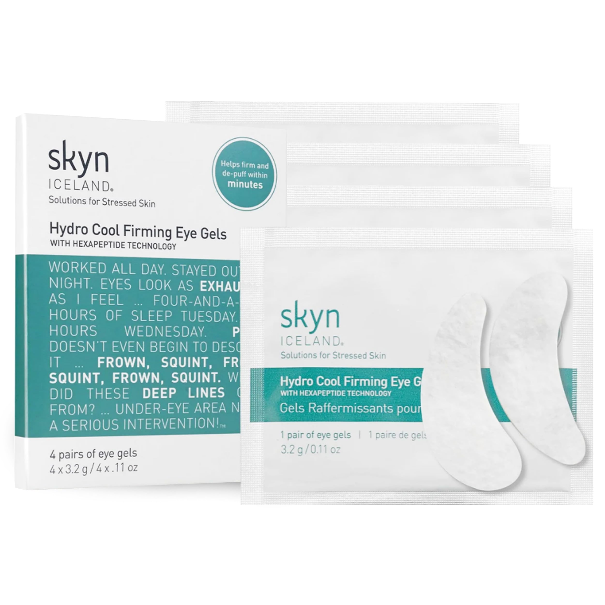 Skyn ICELAND 4 Pairs Hydro Cool Firming Under Eye Patches for travel and instant eye revival.