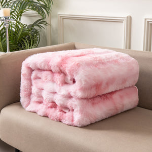 soft faux rabbit fur blanket thick warm plush double sided tie dye throw