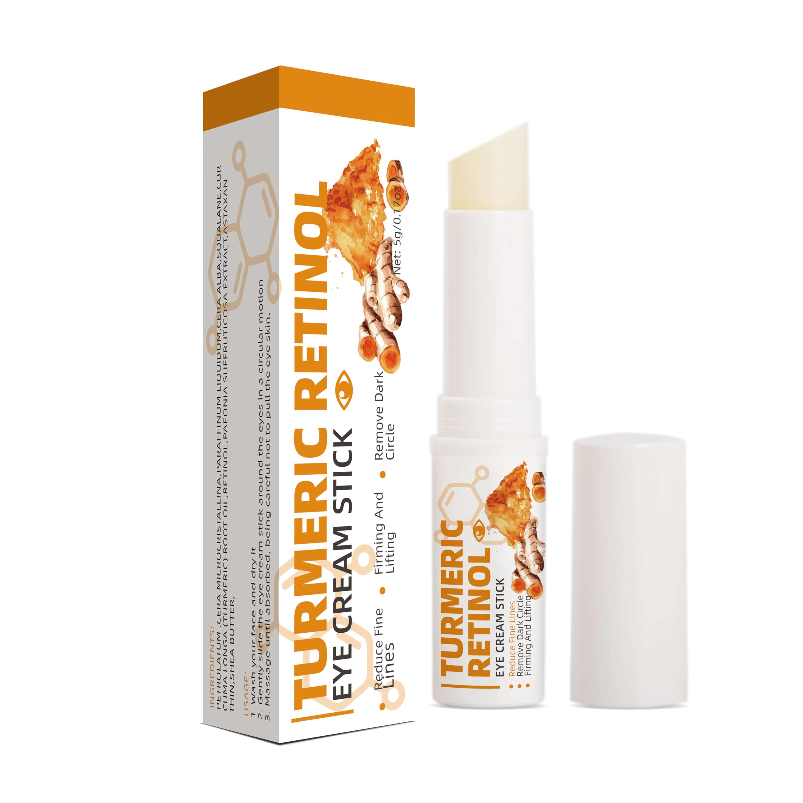 LumiBalm Turmeric Retinol Eye Stick being applied to under-eye area to reduce dark circles and wrinkles.