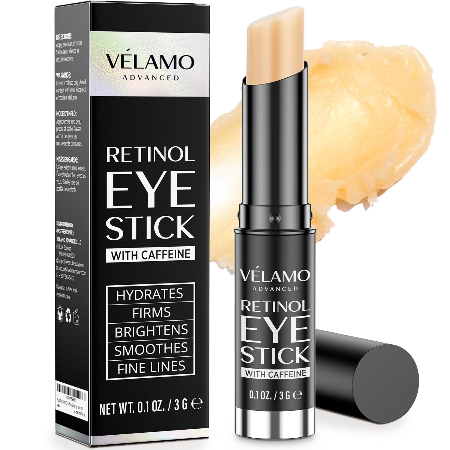 VELAMO ADVANCED Upgraded Retinol Eye Stick with 1% Bakuchiol and Caffeine.