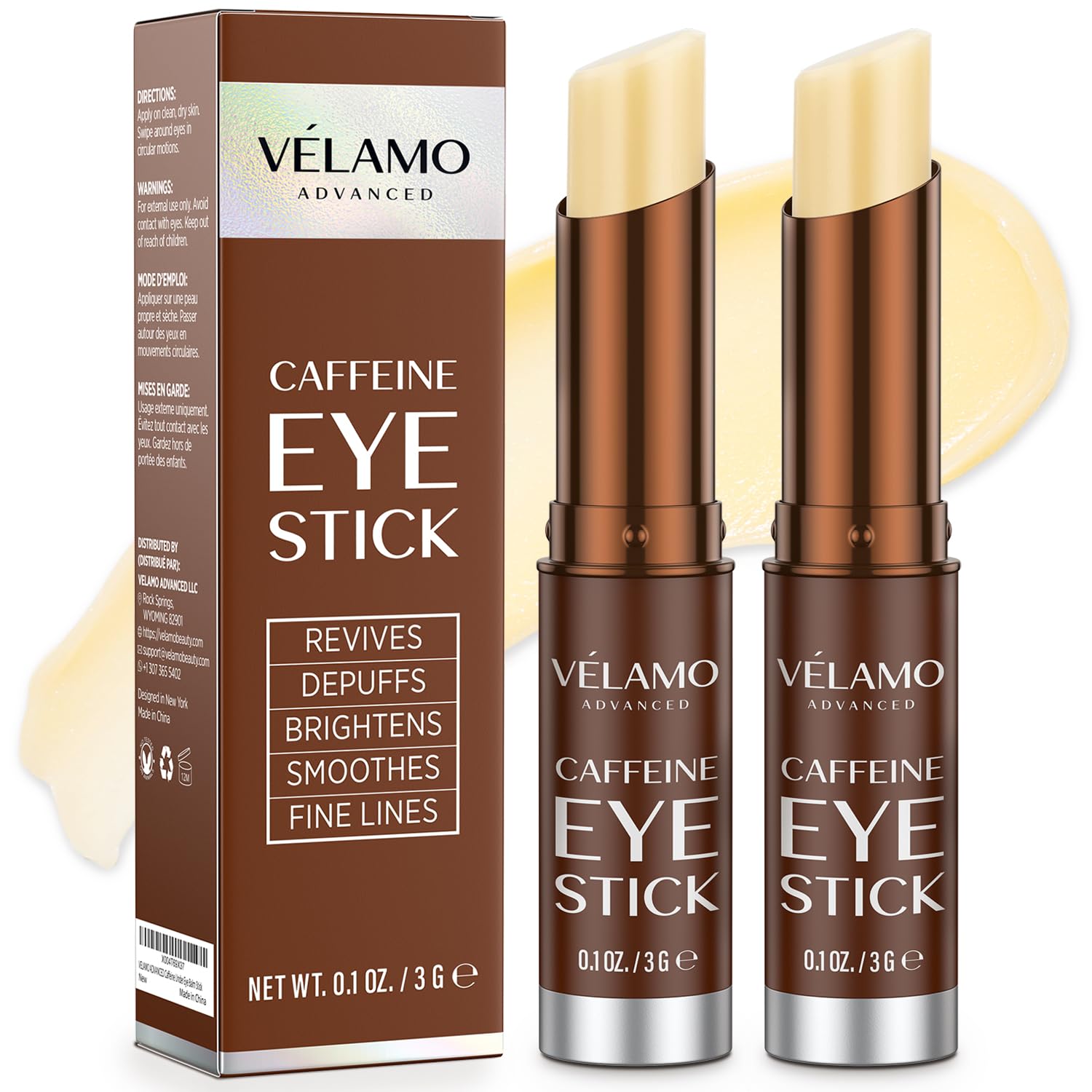 VELAMO advanced caffeine eye stick under eye balm for dark circles puffiness portable travel eye treatment