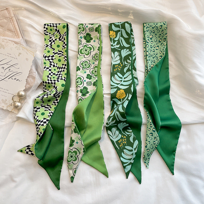 women long ribbon scarf floral print skinny scarf hair tie fashion accessory