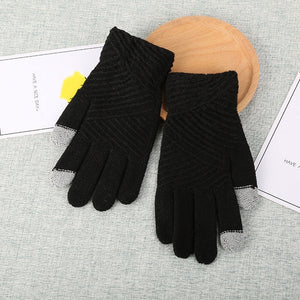 women winter knitted touchscreen gloves full finger striped warm gloves