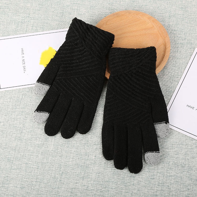 women winter knitted touchscreen gloves full finger striped warm gloves