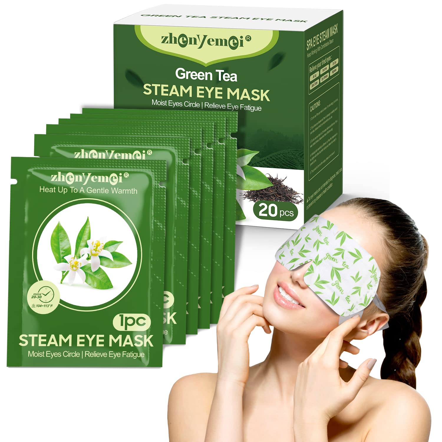 ZHENYEMEI 18-pack self-heating steam eye masks made with premium 6A silk cotton for eye relaxation and dry eye relief.