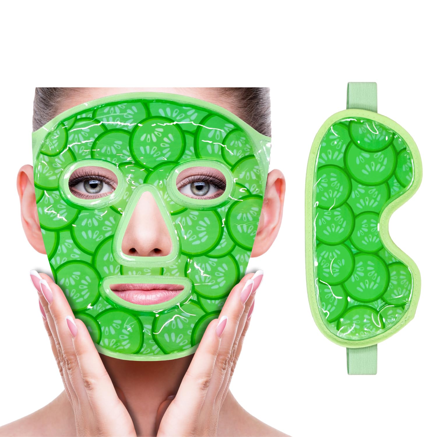 ZNÖCUETÖD Cucumber Green eye ice mask with gel beads and soft plush backing for cooling therapy.
