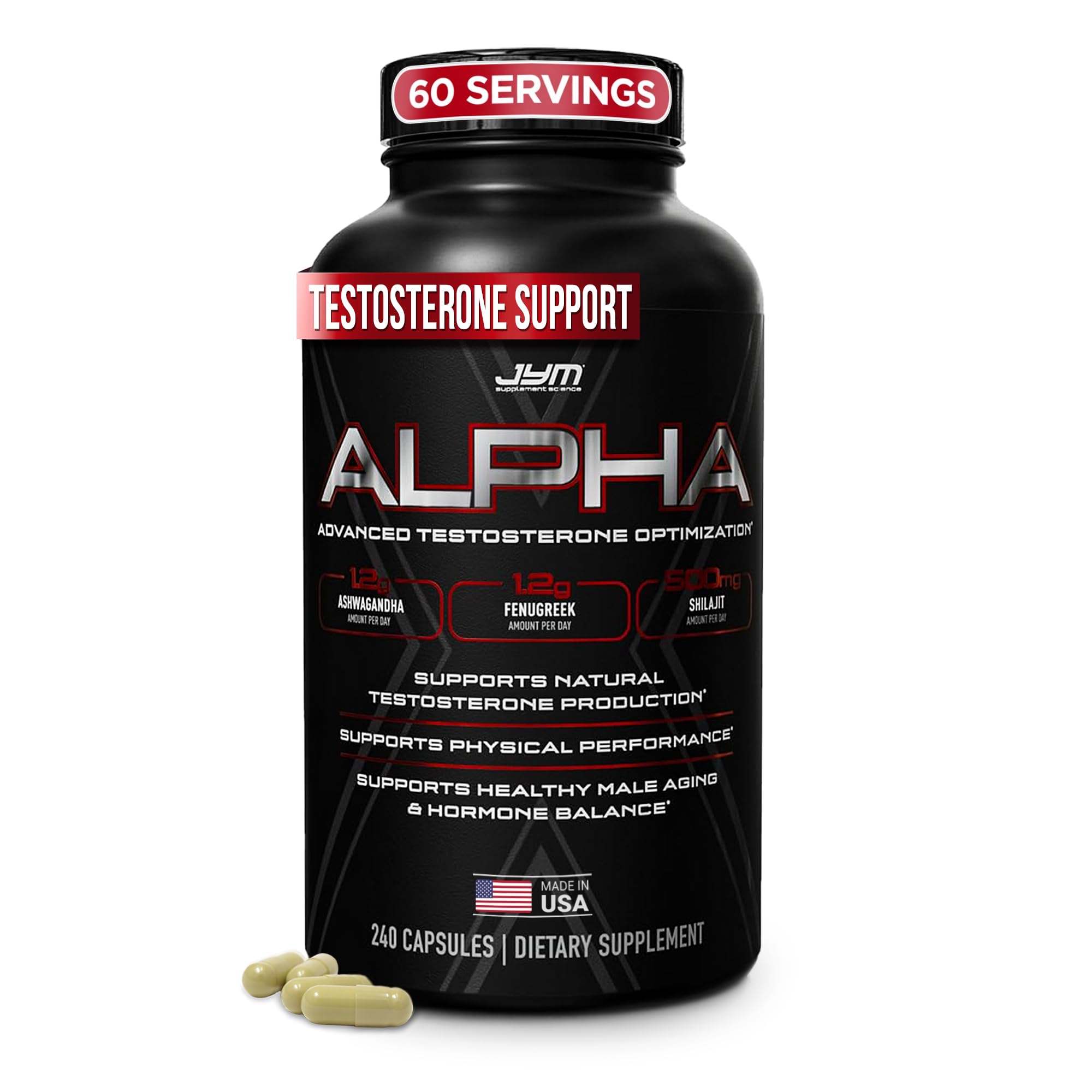 Testosterone booster supplement for men supporting energy, vitality, muscle strength, hormone balance and physical performance