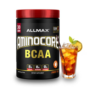 ALLMAX AminoCore BCAA powder sweet tea sugar free amino acids B vitamins muscle recovery endurance 30 servings supplement