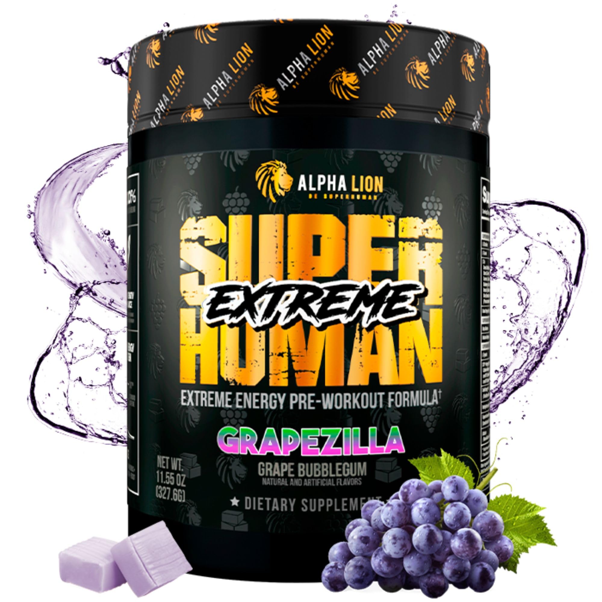 Alpha Lion Superhuman Extreme pre workout grape flavor high stim caffeine beta alanine taurine citrulline 21 servings