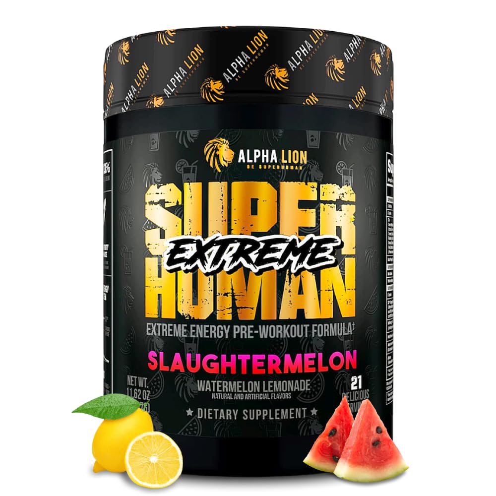 Alpha Lion Superhuman Extreme pre workout high stim caffeine beta alanine taurine citrulline Slaughtermelon 21 servings