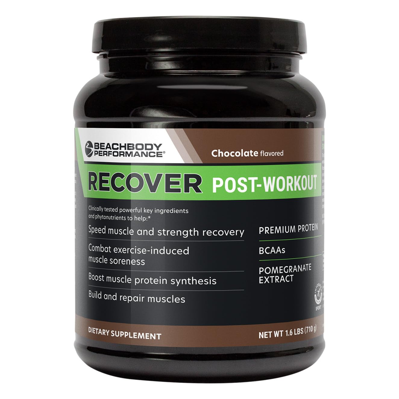 BODi Recover whey protein chocolate post workout 20g protein BCAA pomegranate extract 20 servings muscle recovery supplement