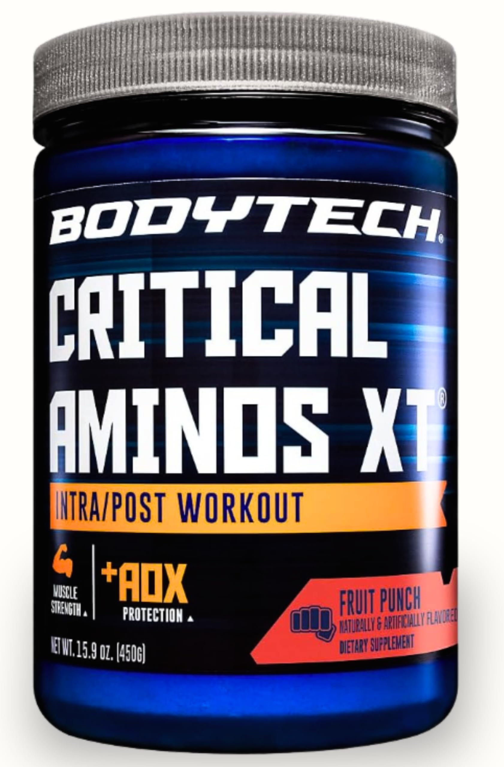 BodyTech Critical Aminos XT amino acid powder fruit punch glutamine citrulline carnitine EAA pre post workout 45 servings supplement