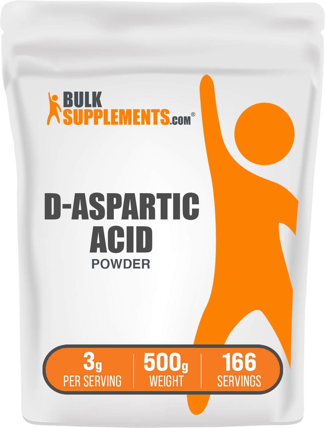 BulkSupplements D-Aspartic Acid powder 500g unflavored amino acid supplement men fitness strength performance gluten free container