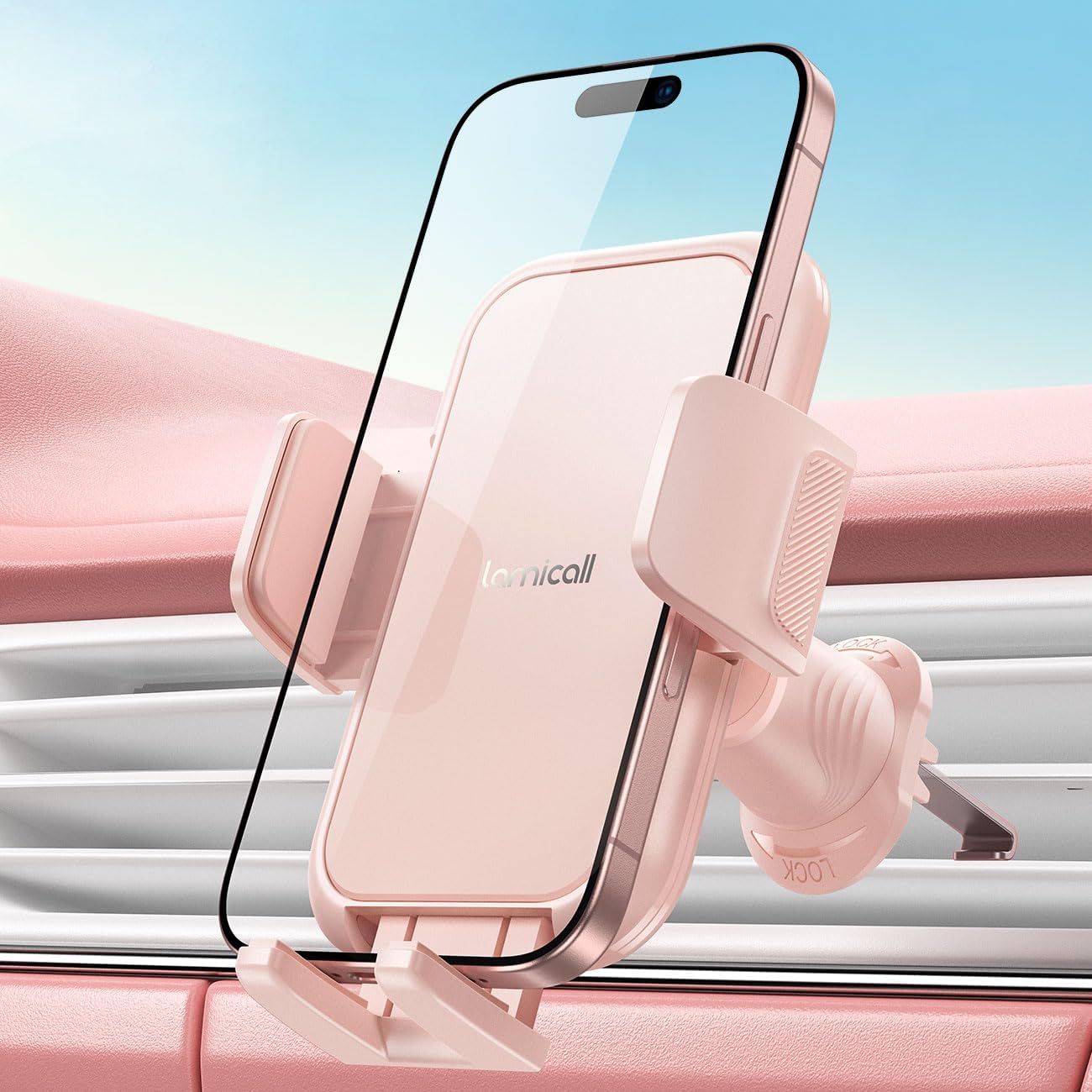 Car Phone Mount Vent Holder, 4-Lock Stable, 360° Rotation, Fits Thick Cases