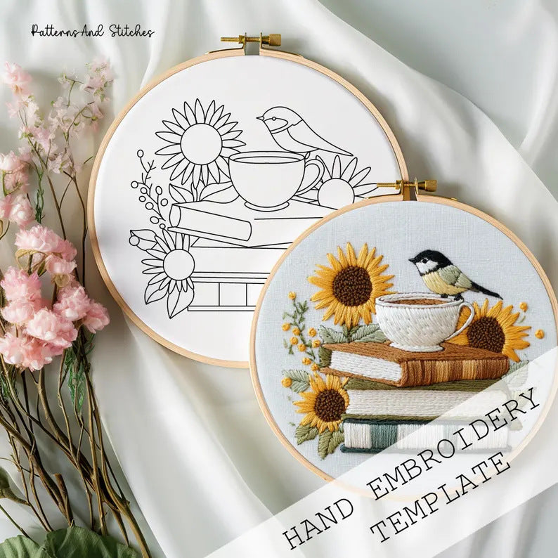 Sunflower Bird Embroidery Kit DIY Floral Needlework Cotton Linen Craft Set