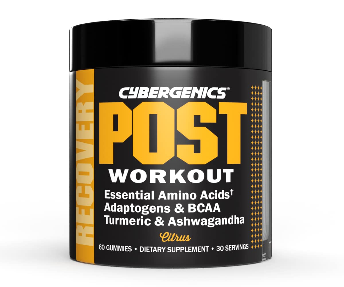 Cybergenics post workout gummies BCAA EAA ashwagandha curcumin muscle recovery joint support citrus 60 gummies