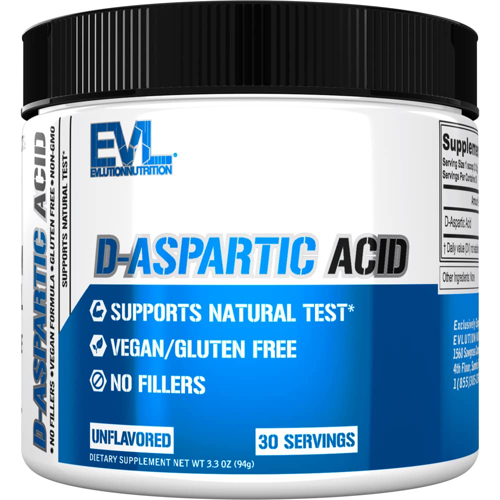 D-Aspartic Acid DAA powder men testosterone booster pre workout muscle energy strength performance unflavored 3120mg supplement container