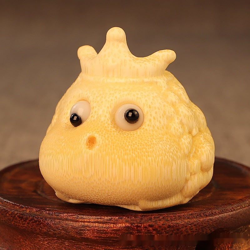 Bamboo Carved Toad Ornament Crown Princess Lucky Cute Desk Decor Gift
