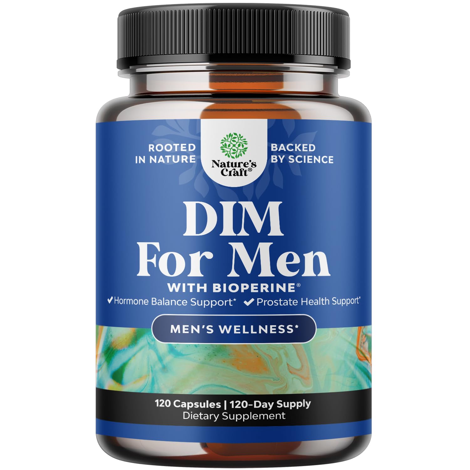 Nature’s Craft DIM capsules men hormone balance estrogen support prostate health Panax Ginseng Bioperine Grapeseed Astragalus 120 count bottle