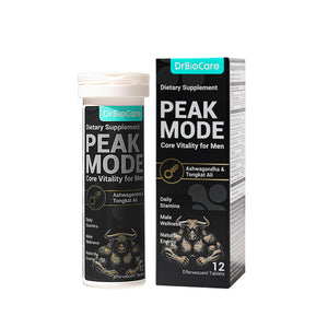 DrBioCare Peak Mode 7 in 1 effervescent tablets men Tongkat Ali Maca L-Arginine Ashwagandha stamina drive blood flow berry flavor 12 tablets