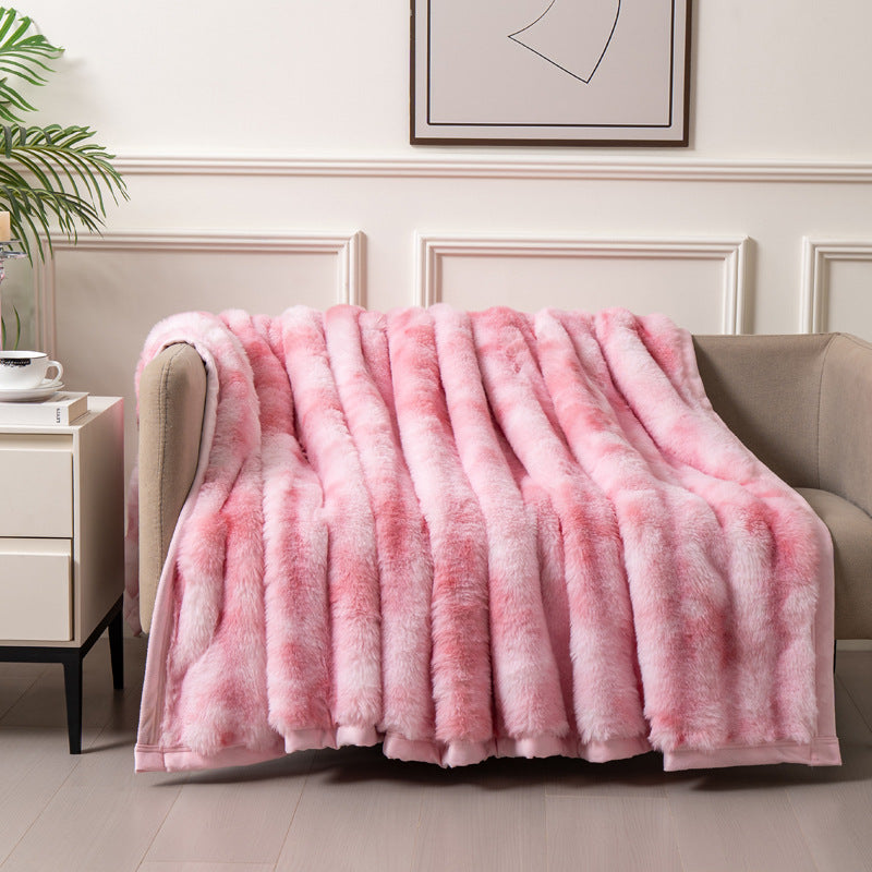 Soft Faux Rabbit Fur Blanket Thick Warm Tie Dye Double Sided Plush Throw