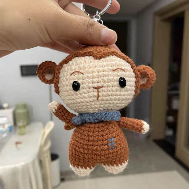 DIY Crochet Keychain Kit Cute Cartoon Doll Key Ring Yarn Craft Set