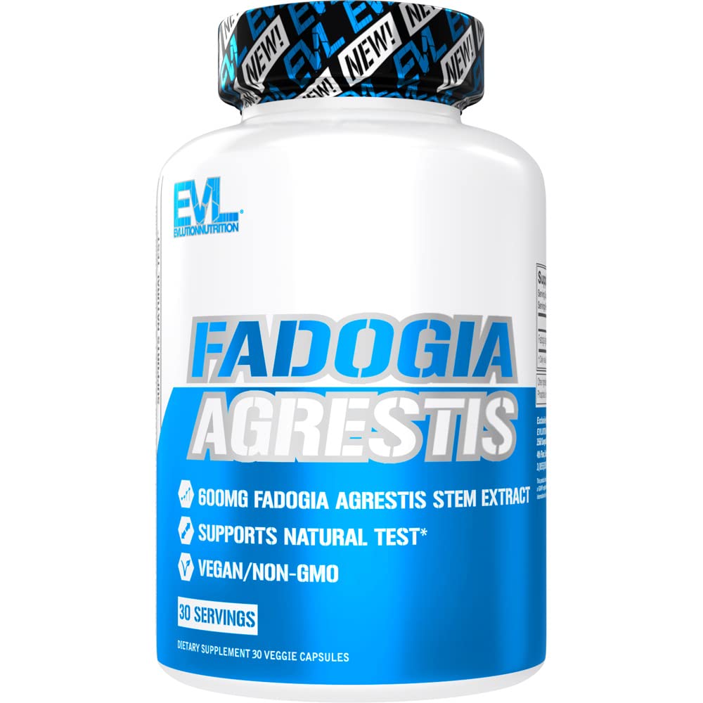 Evlution Fadogia Agrestis 600mg 10:1 extract testosterone booster capsules for men performance strength energy bottle