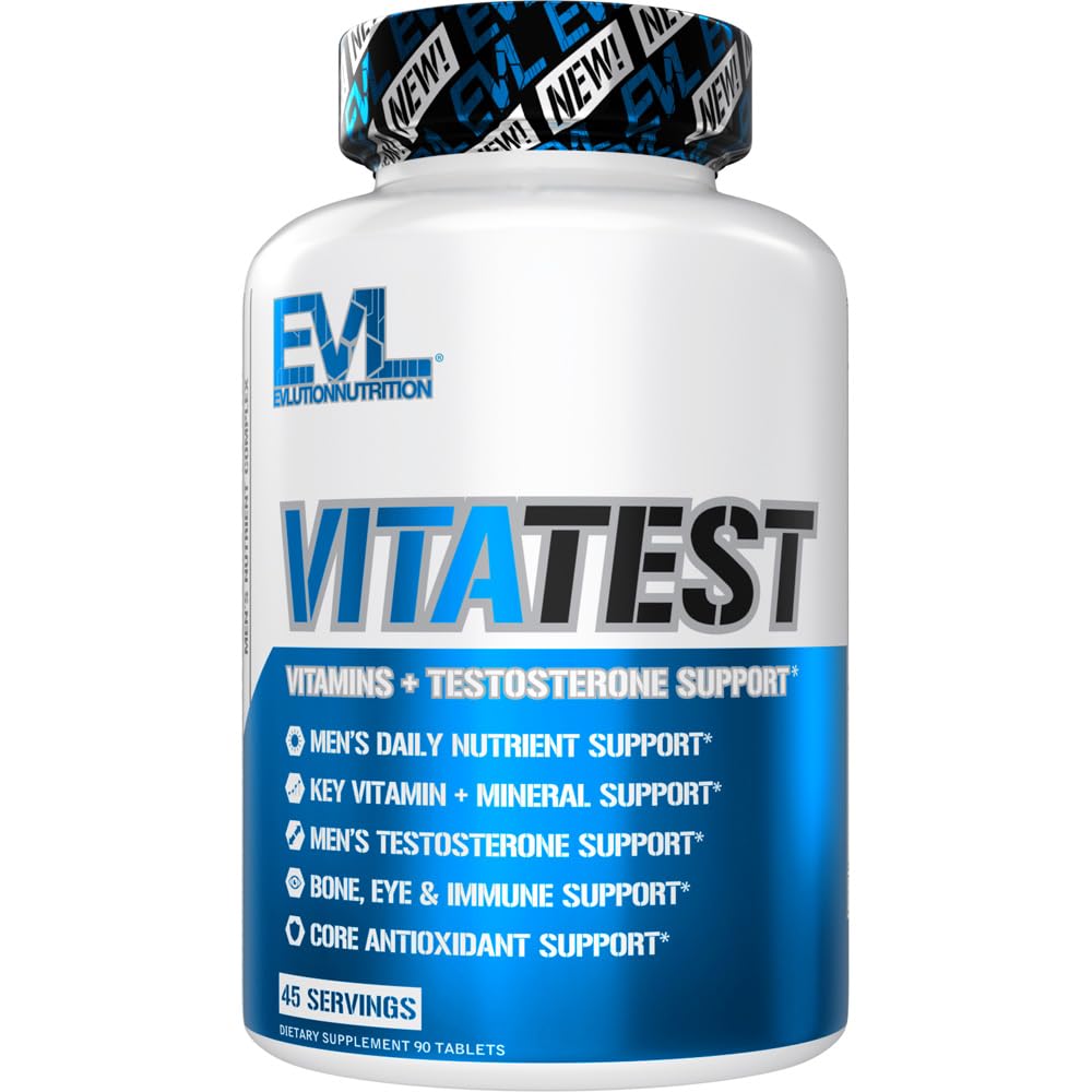 Evlution Nutrition VitaTest tablets men vitamin mineral testosterone support energy bone eye immune health 90 tablets 45 servings bottle