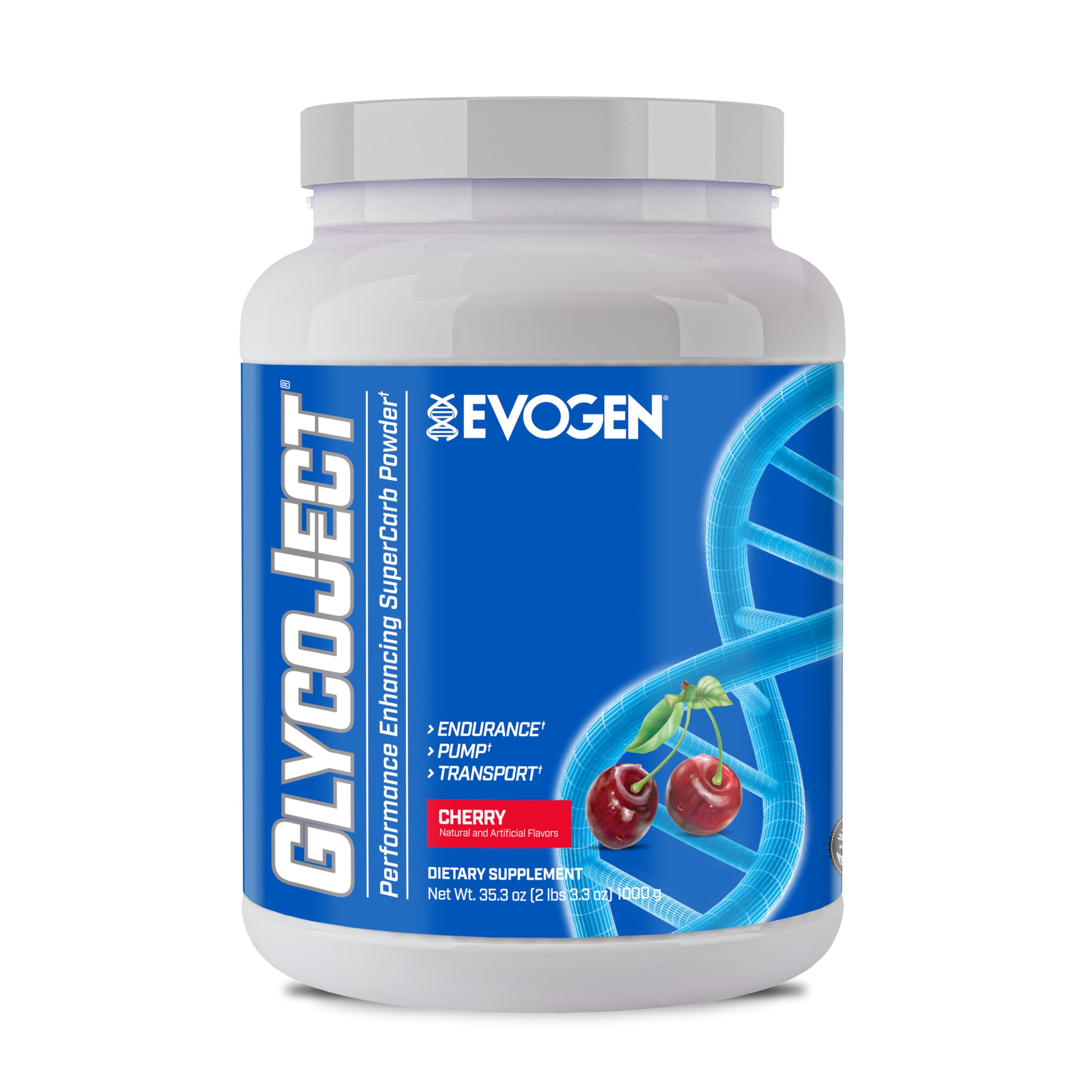 Evogen GlycoJect super carb powder cherry fast absorbing carbohydrate pre post workout endurance supplement 37 servings