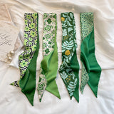 Women Long Ribbon Scarf Hair Tie Floral Print Skinny Scarf Headband
