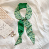 Women Long Ribbon Scarf Hair Tie Floral Print Skinny Scarf Headband