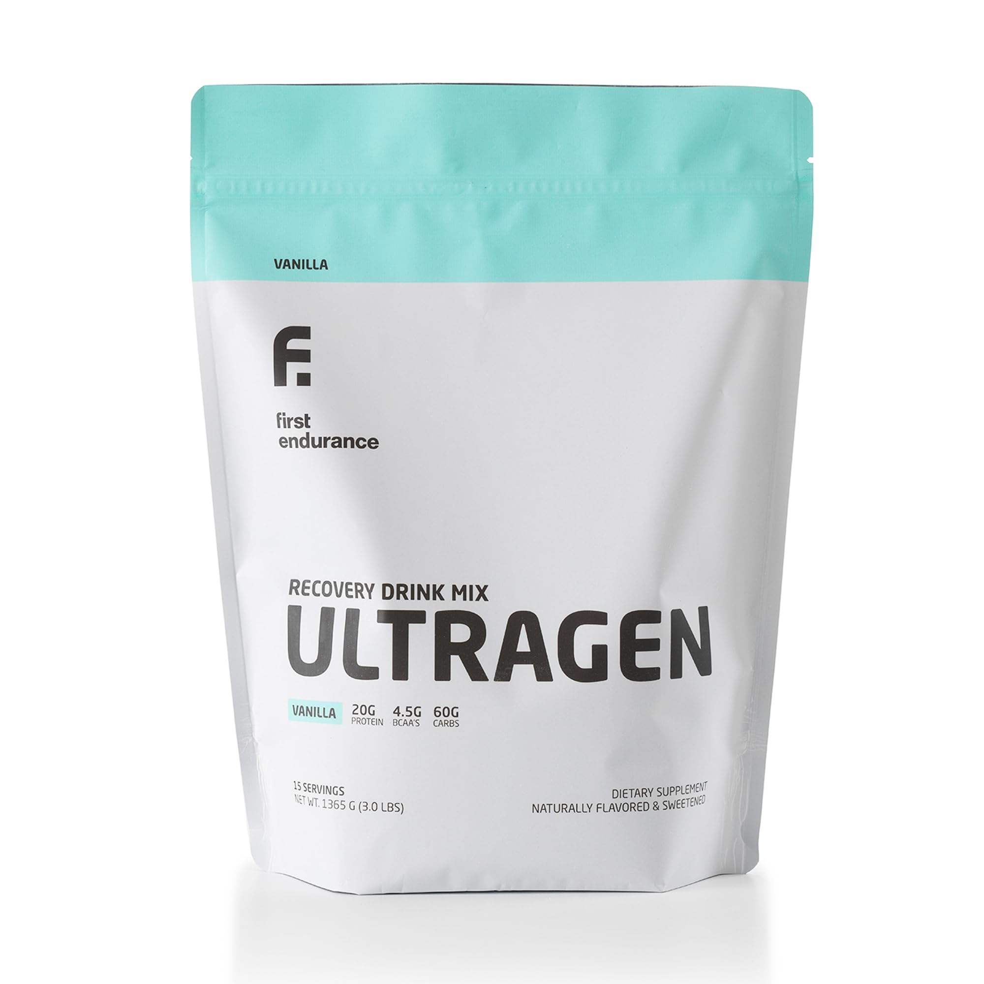 First Endurance Ultragen recovery drink vanilla flavor post workout protein mix energy boost 15 servings
