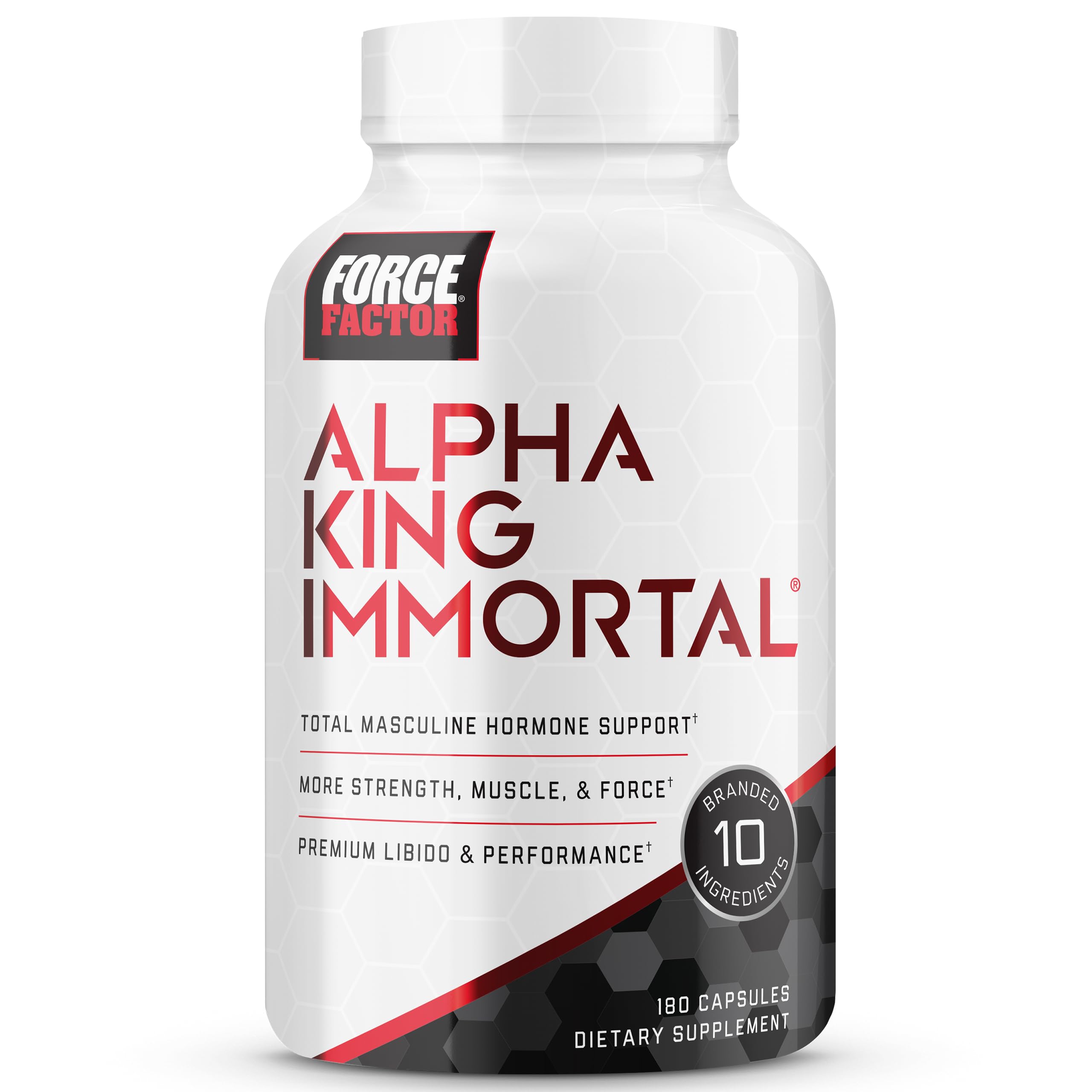 Force Factor Alpha King Immortal testosterone hormone support capsules men Fenugreek muscle strength performance estrogen balance 180 capsules bottle