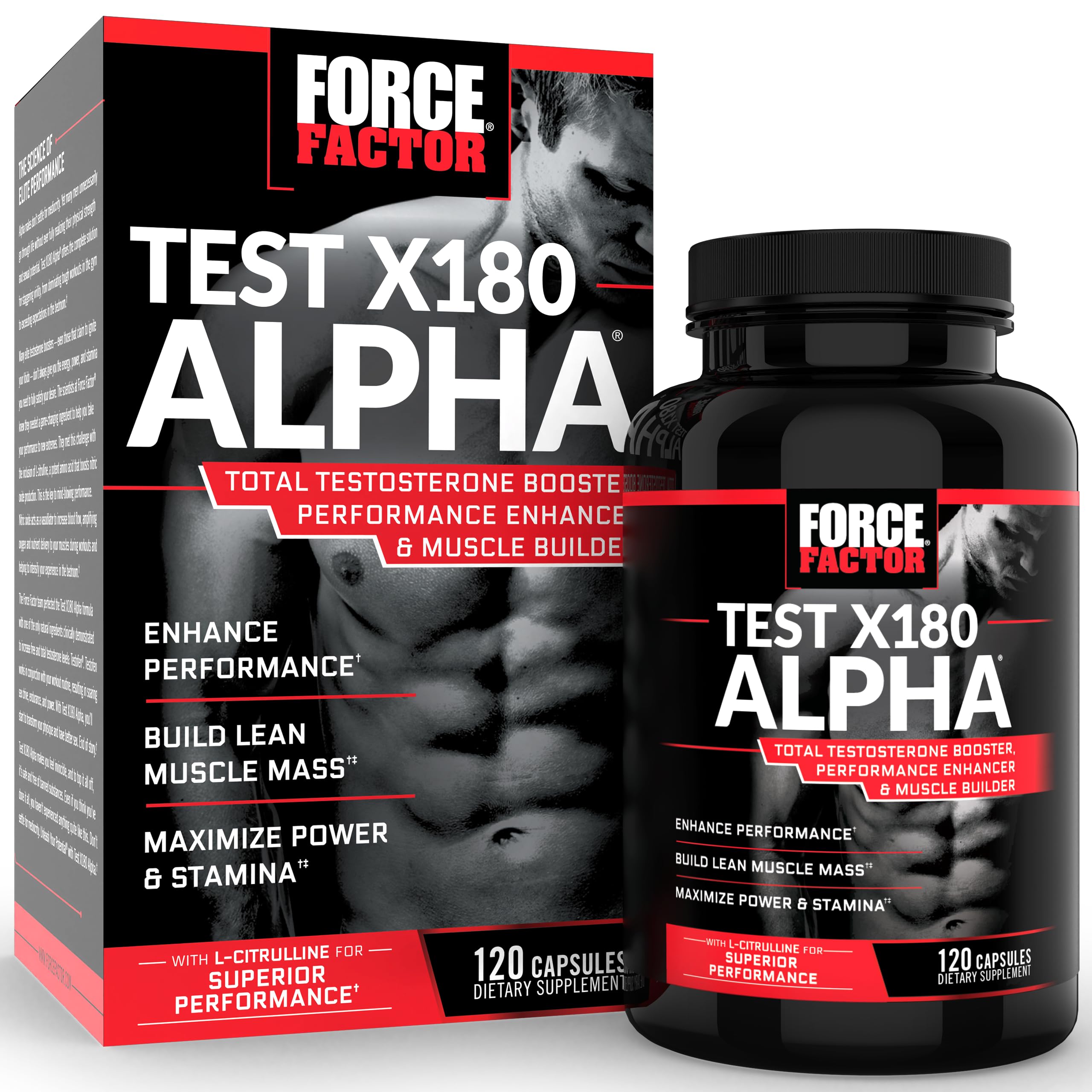 Force Factor Test X180 Alpha testosterone booster men fenugreek citrulline strength energy capsules 120 count
