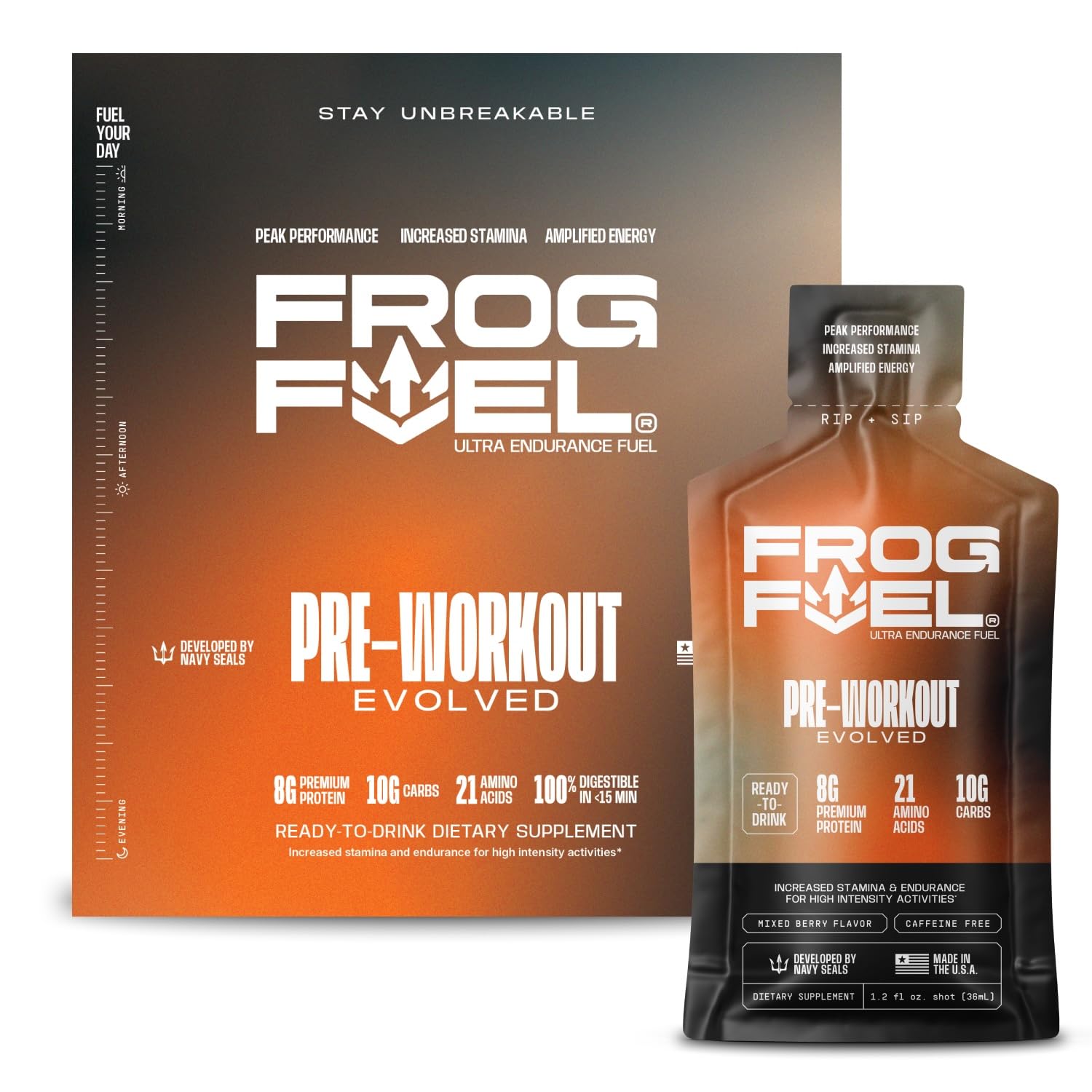 Frog Fuel Ultra energy gel pre workout shot collagen beta alanine electrolytes berry endurance supplement 24 pack