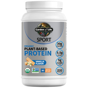 Garden of Life vegan protein powder vanilla organic plant based protein probiotics BCAA NSF certified sport 19 servings supplement