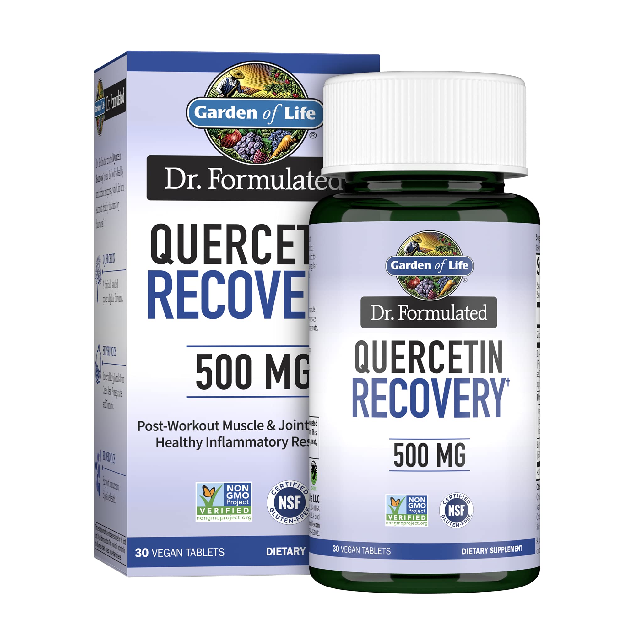 Garden of Life quercetin post workout recovery tablets zinc turmeric green tea joint support gluten free non GMO 30 tablets supplement