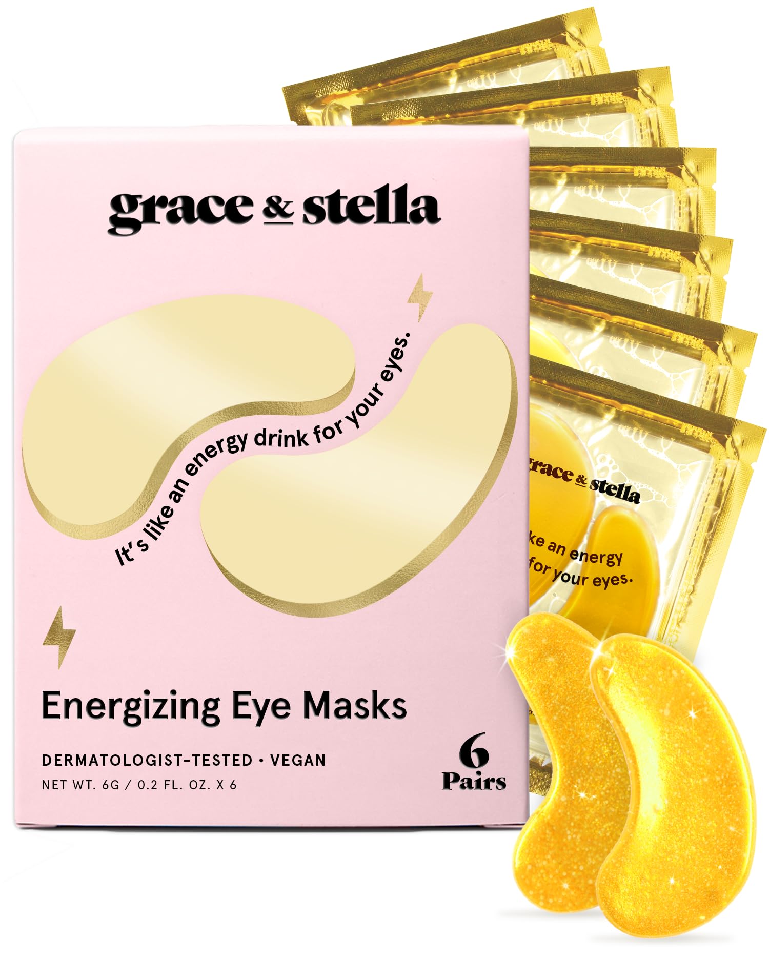 grace & stella Gold Under Eye Mask 6 Pairs - Vegan Gel Patches for Dark Circles, Puffy Eyes and Wrinkles