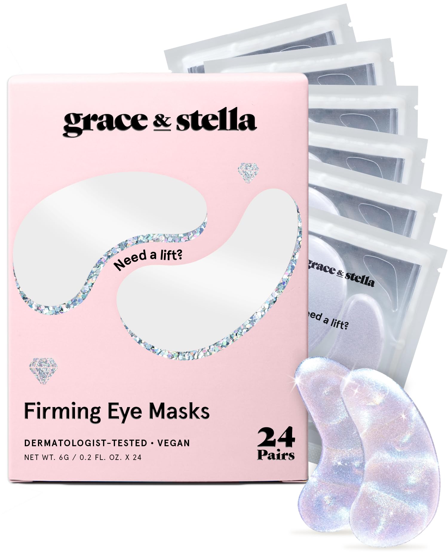 grace & stella Peptide and White Under Eye Patches 24 Pairs - Firming Vegan Gel Masks with Niacinamide and Rice Extract
