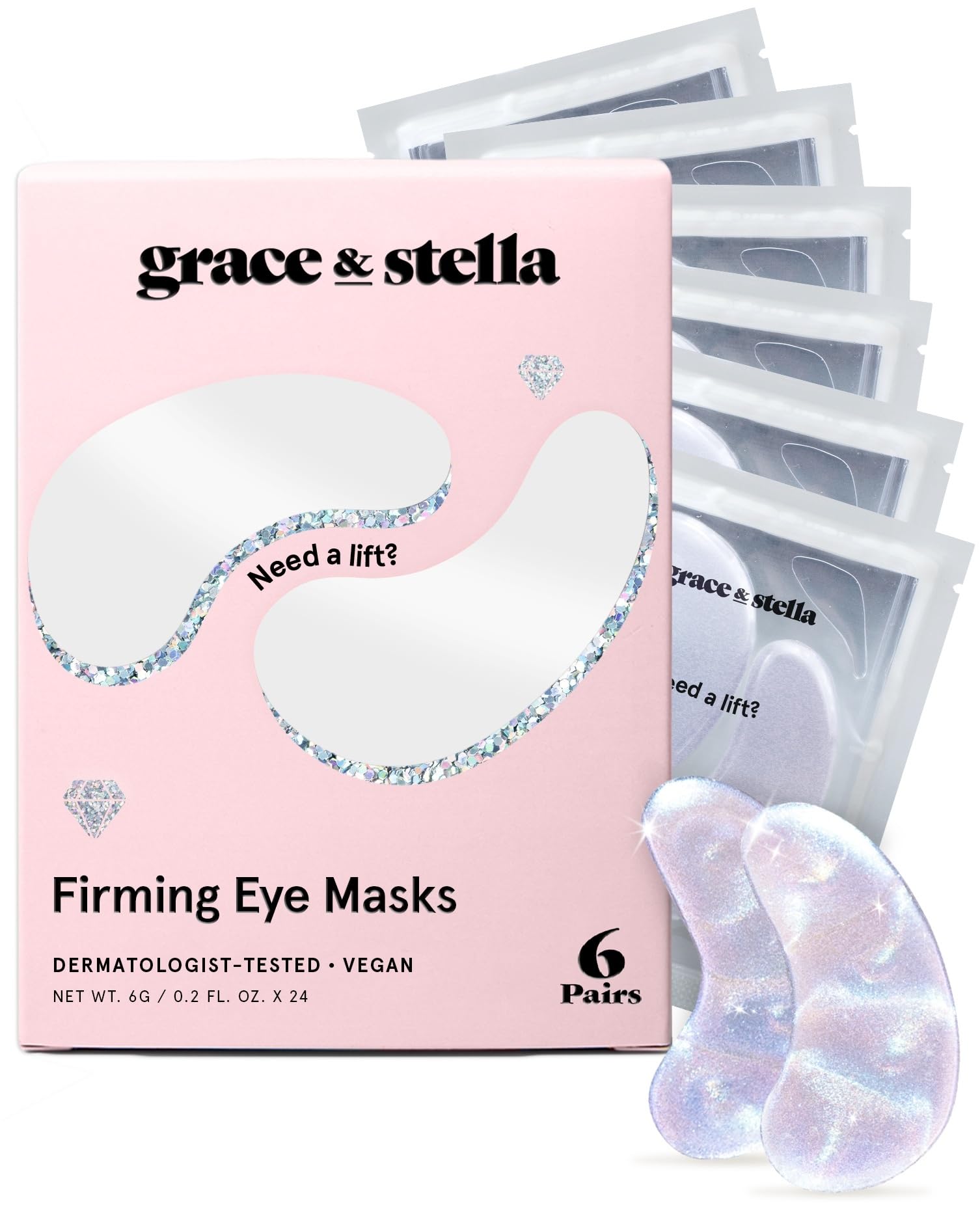 grace & stella Peptide and White Under Eye Patches 6 Pairs - Firming Vegan Gel Masks for Dark Circles and Puffiness