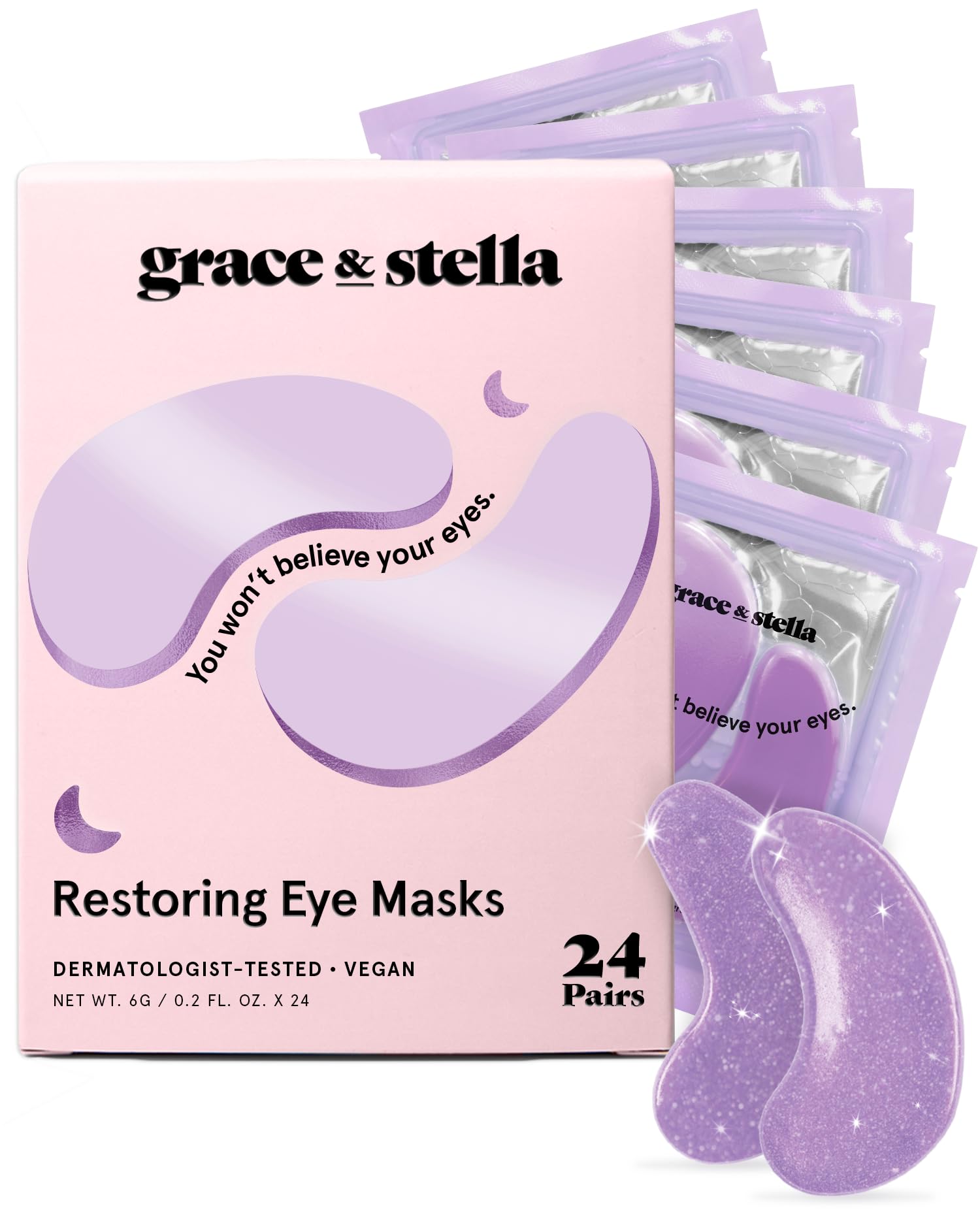 grace & stella Retinol and Purple Under Eye Patches 24 Pairs - Restoring Vegan Gel Masks with Hyaluronic Acid
