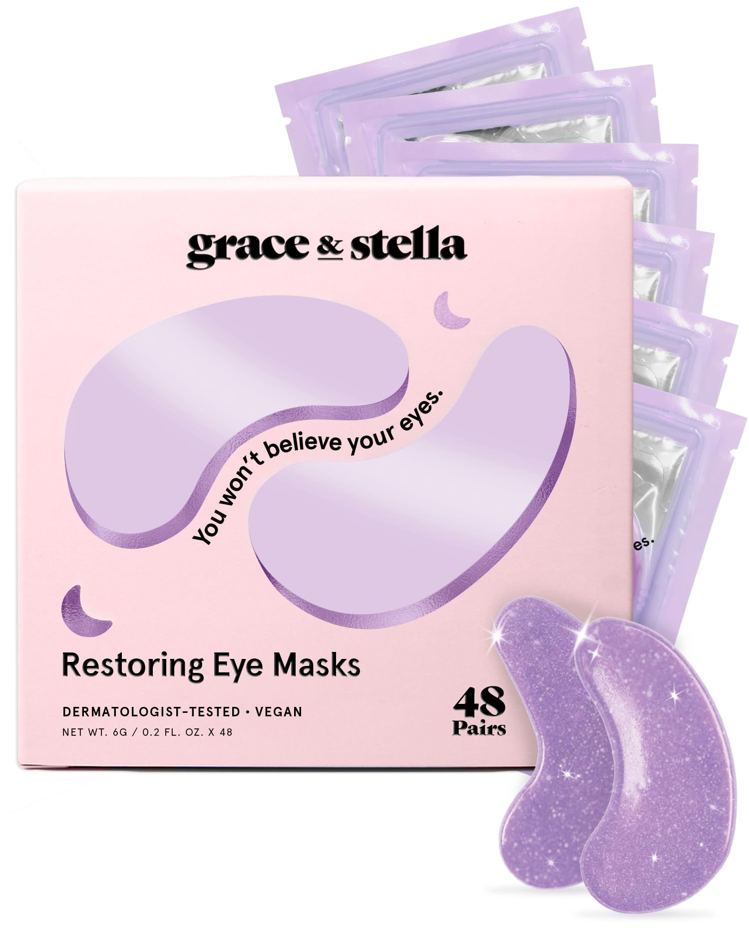 grace & stella Retinol and Purple Under Eye Patches 48 Pairs - Restoring Vegan Gel Masks for Puffy Eyes and Dark Circles
