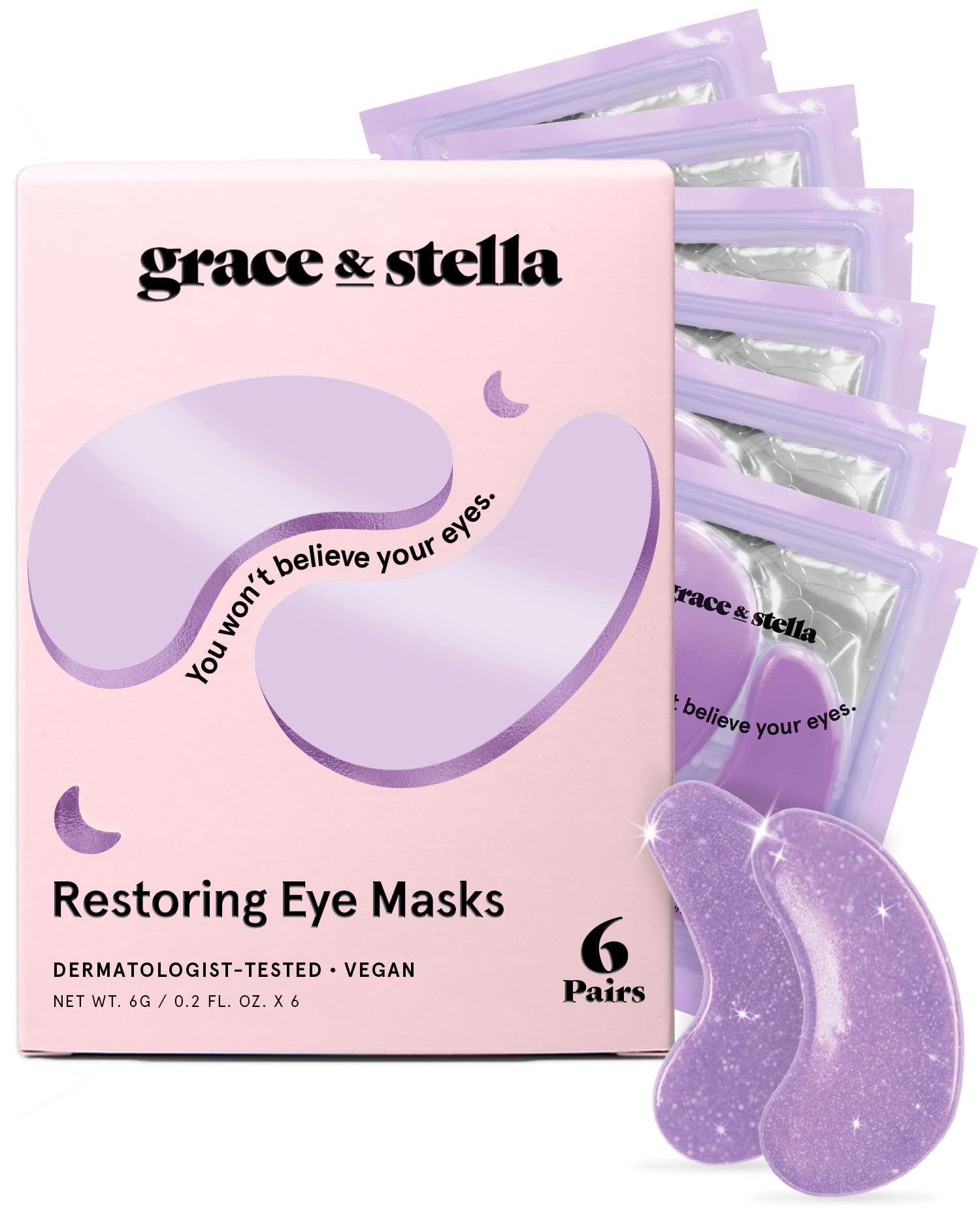 grace & stella Retinol and Purple Under Eye Patches 6 Pairs - Restoring Vegan Gel Masks for Dark Circles and Puffiness