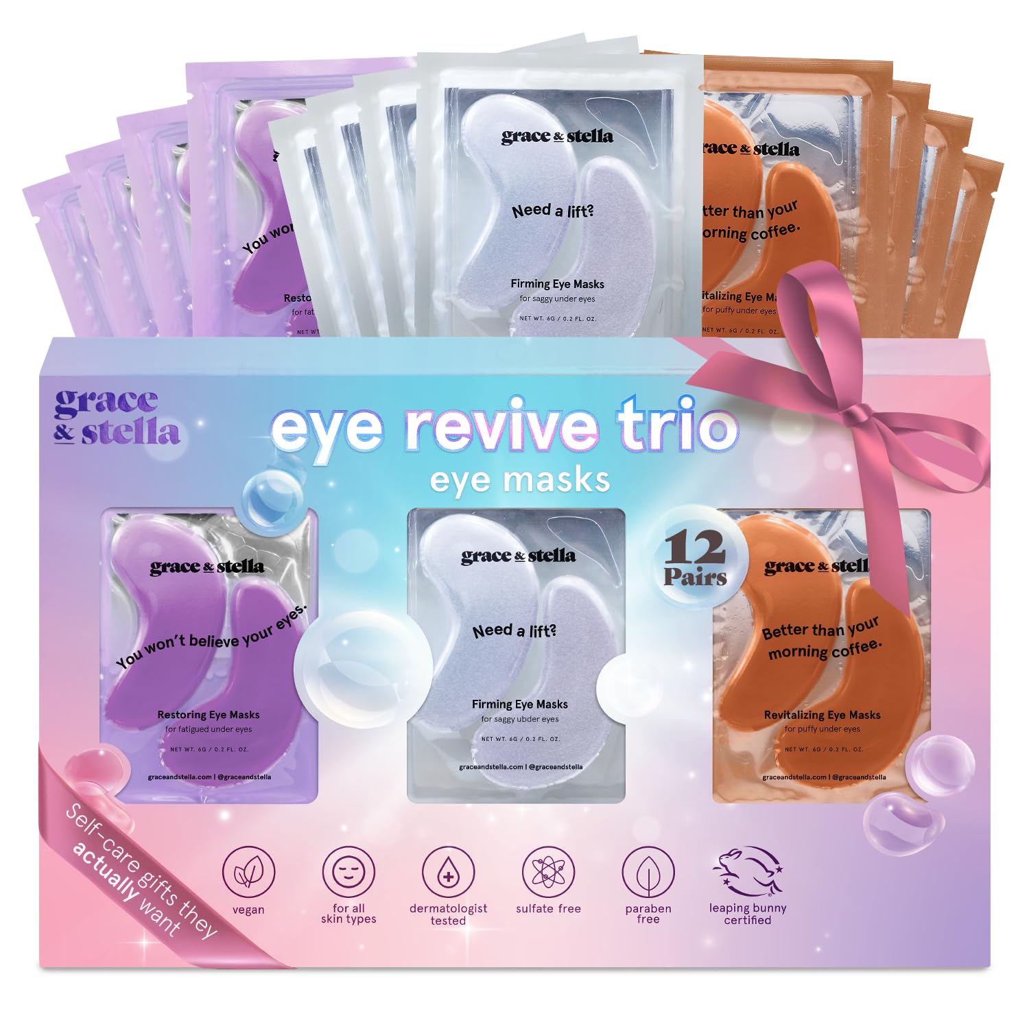 grace & stella Under Eye Mask 12 Pairs - Vegan Gel Patches for Dark Circles and Puffiness Treatment