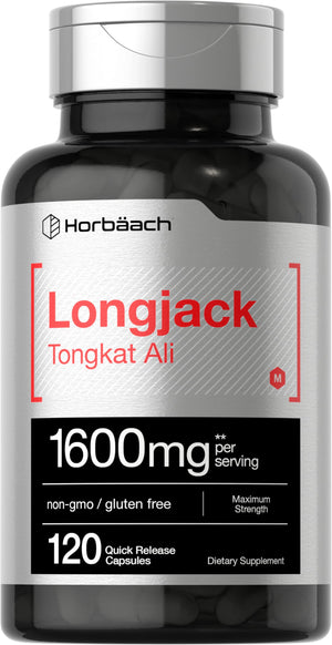 Tongkat Ali Longjack supplement capsules for men and women with Eurycoma Longifolia extract supporting energy, stamina, vitality and performance