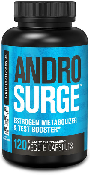 Jacked Factory Androsurge estrogen blocker capsules for men Tongkat Ali DIM Rhodiola vitality hormone balance support 120 count bottle