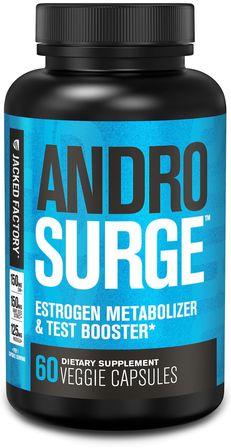Jacked Factory Androsurge estrogen blocker capsules men Tongkat Ali DIM Long Jack testosterone support muscle performance 60 count bottle