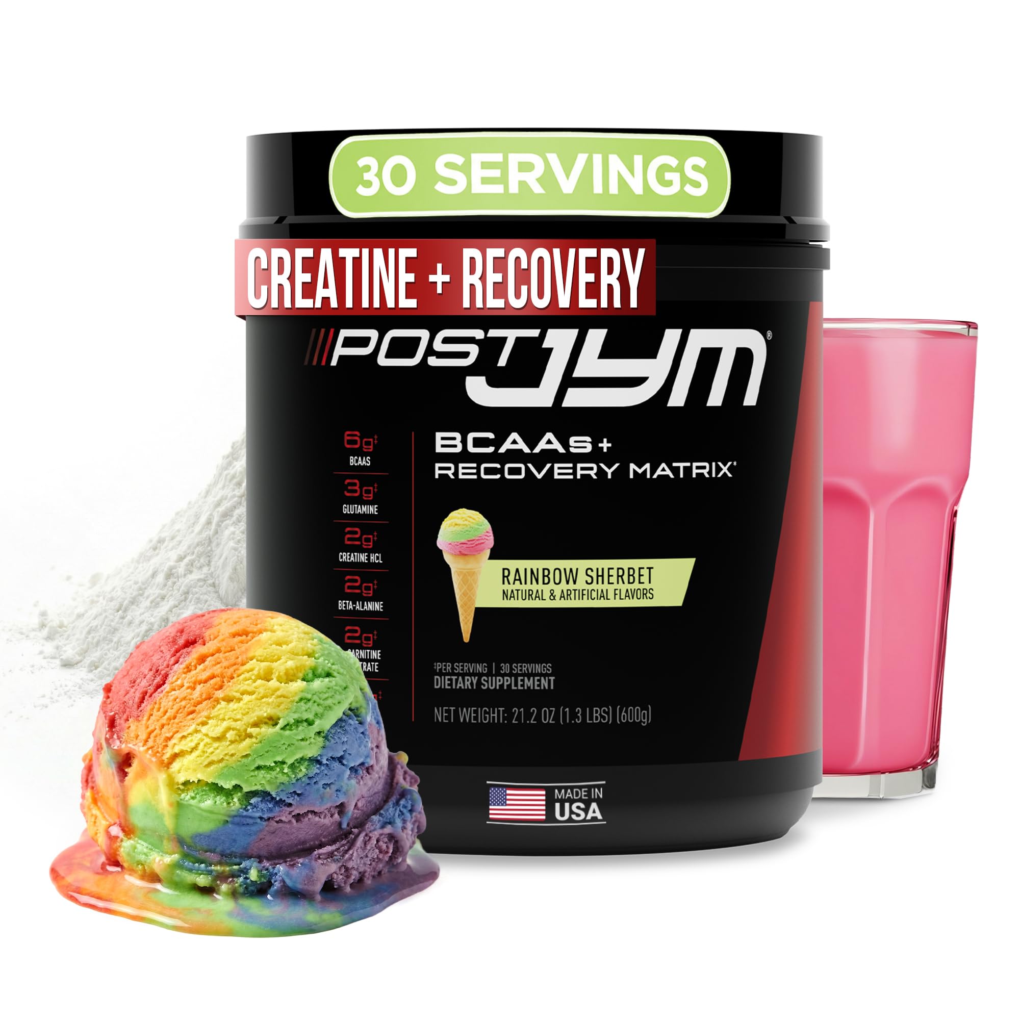 JYM Post JYM Active Matrix creatine HCL BCAA glutamine recovery powder rainbow sherbet 30 servings